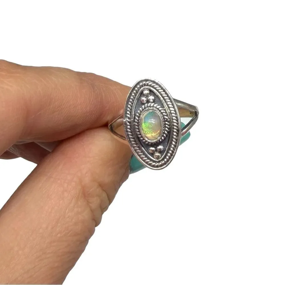 Ethiopian Fire Opal Ring Size 8 Solid 925 Sterling Silver